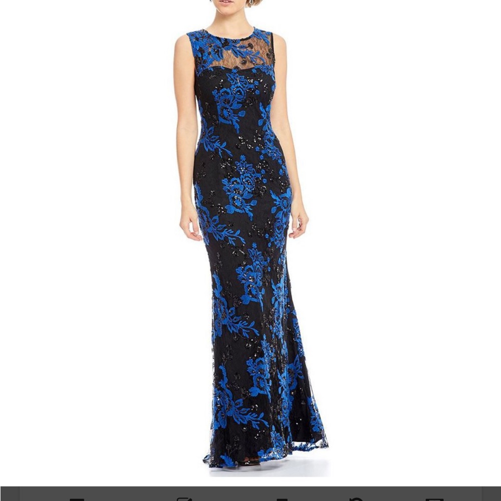 Karl Lagerfeld Paris Blue & Black floral sequin gown